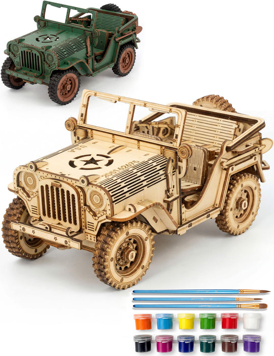 Paintable Wooden Off-Road Vehicle Puzzle