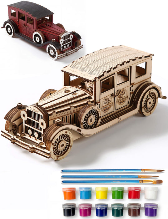 Paintable Wooden Vintage Car Puzzle
