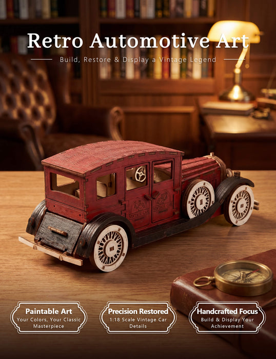 Paintable Wooden Vintage Car Puzzle