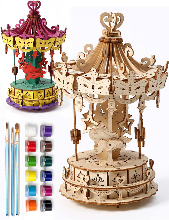 Paintable Wooden Carousel Puzzle