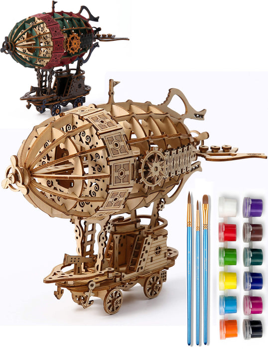 Paintable Wooden Airship Puzzle