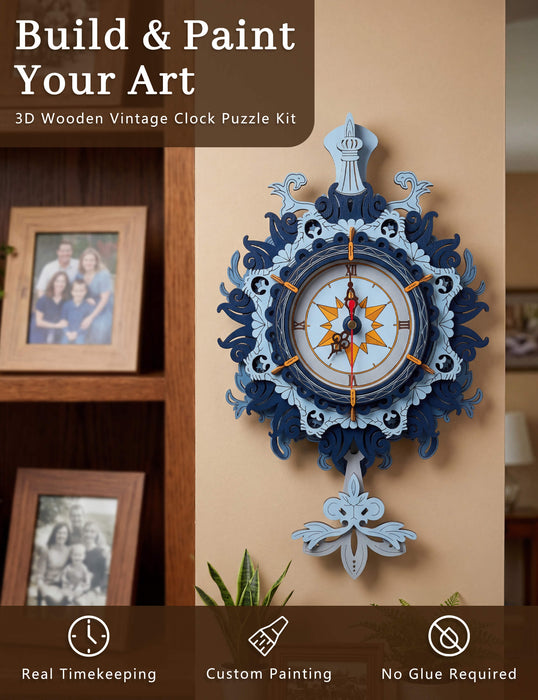Paintable Wooden Vintage Clock Puzzle