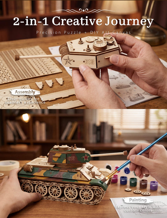 Paintable Wooden Tank Puzzle