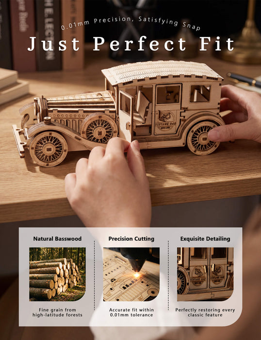 Paintable Wooden Vintage Car Puzzle