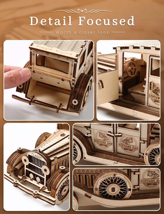 Paintable Wooden Vintage Car Puzzle