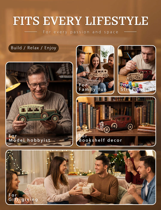 Paintable Wooden Vintage Car Puzzle