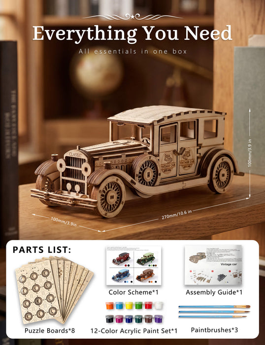 Paintable Wooden Vintage Car Puzzle
