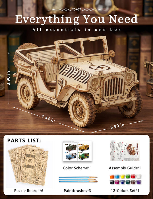 Paintable Wooden Off-Road Vehicle Puzzle