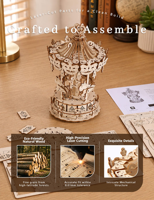 Paintable Wooden Carousel Puzzle