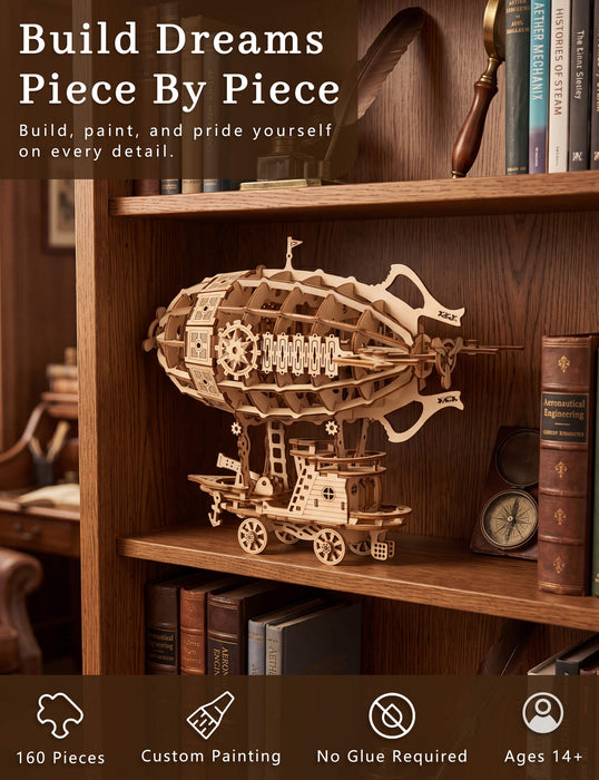 Paintable Wooden Airship Puzzle