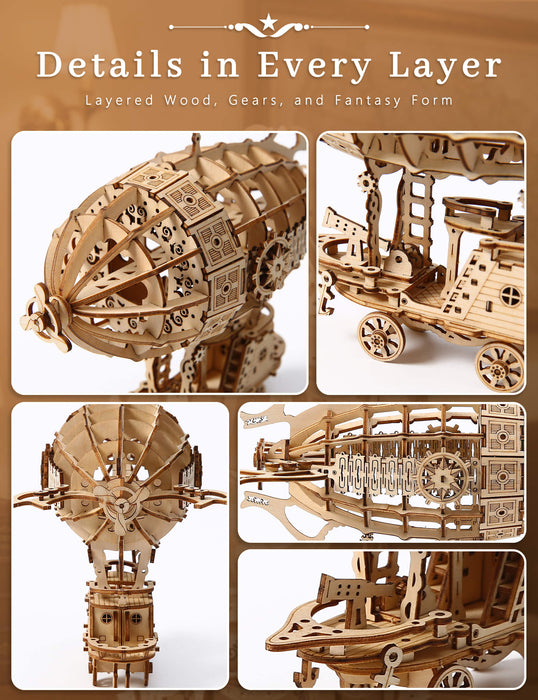 Paintable Wooden Airship Puzzle