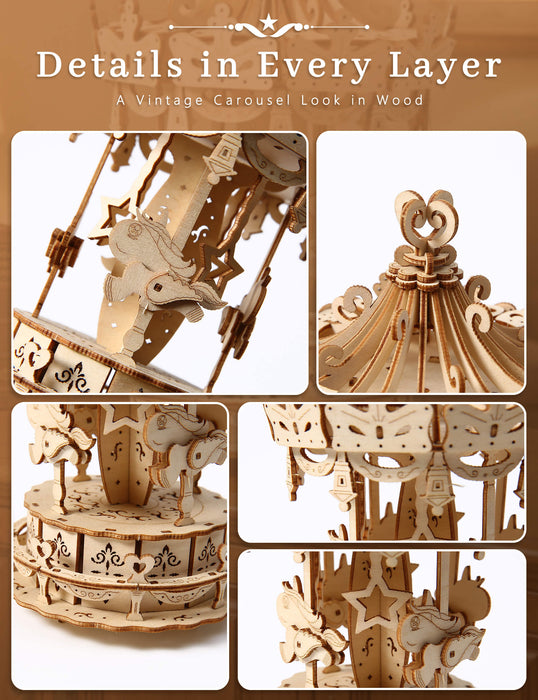 Paintable Wooden Carousel Puzzle
