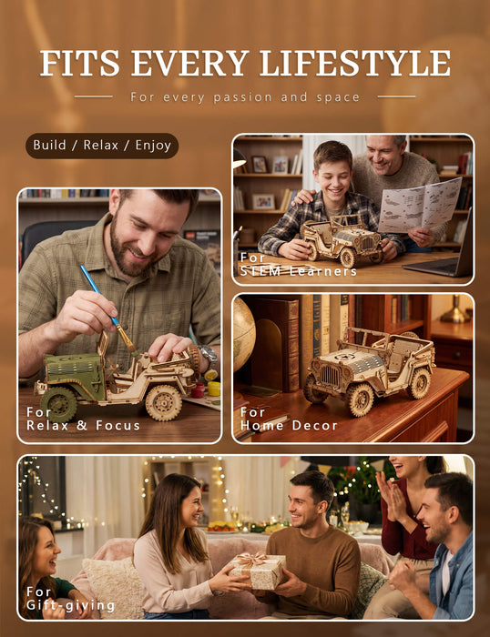 Paintable Wooden Off-Road Vehicle Puzzle