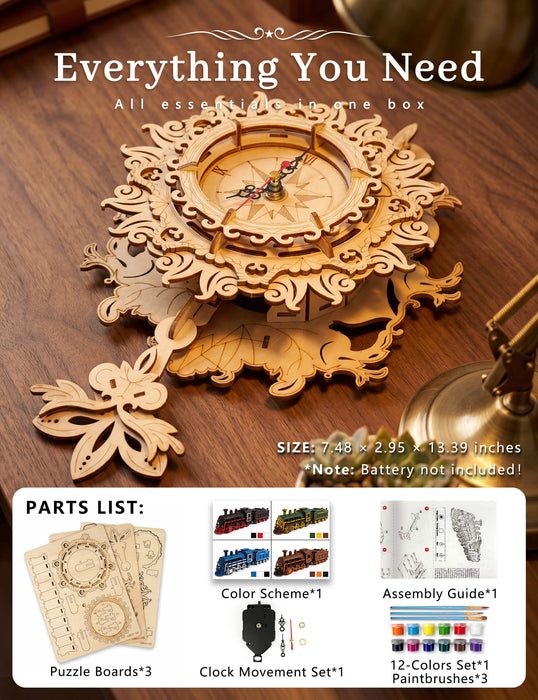 Paintable Wooden Vintage Clock Puzzle