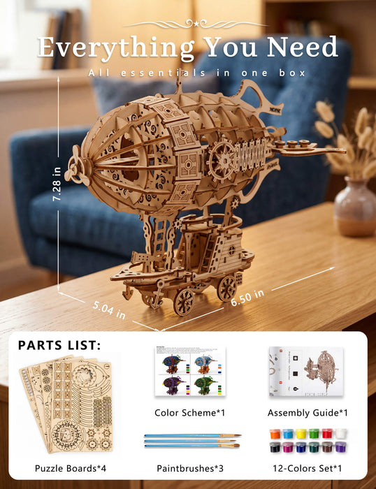 Paintable Wooden Airship Puzzle