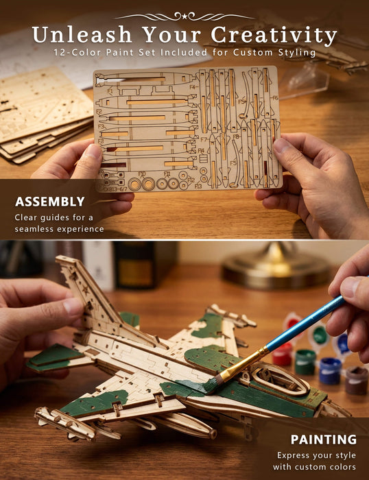 Paintable Wooden Fighter Jet Puzzle