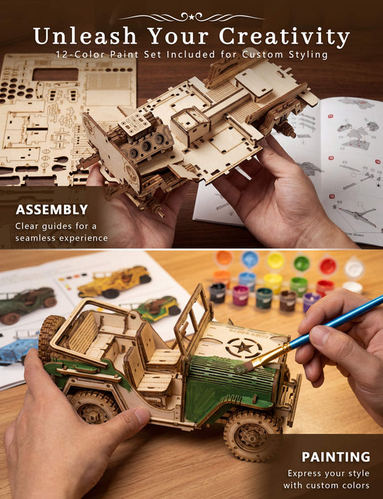 Paintable Wooden Off-Road Vehicle Puzzle