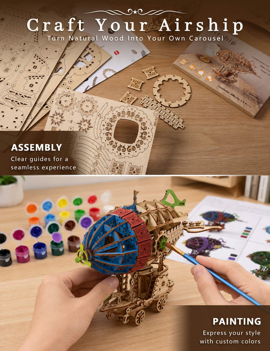Paintable Wooden Airship Puzzle