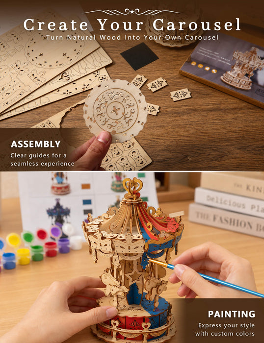 Paintable Wooden Carousel Puzzle