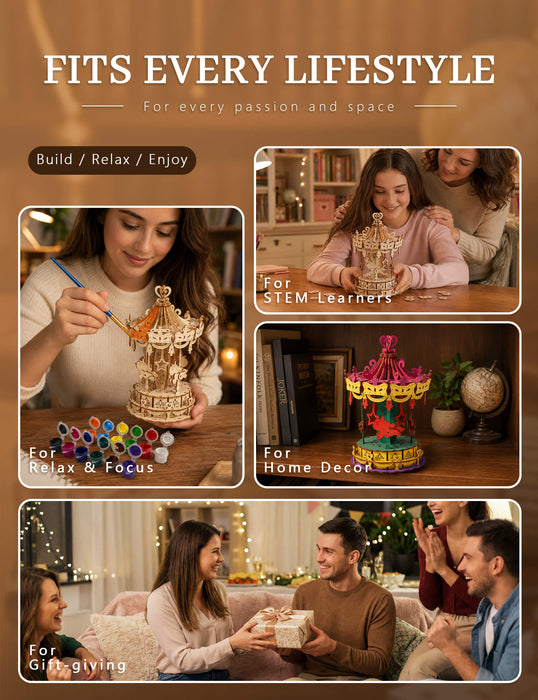 Paintable Wooden Carousel Puzzle