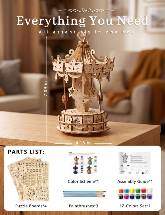 Paintable Wooden Carousel Puzzle