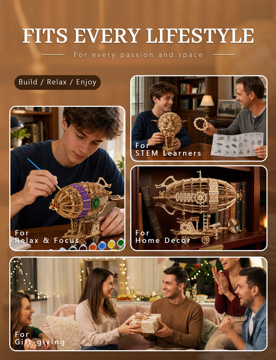 Paintable Wooden Airship Puzzle
